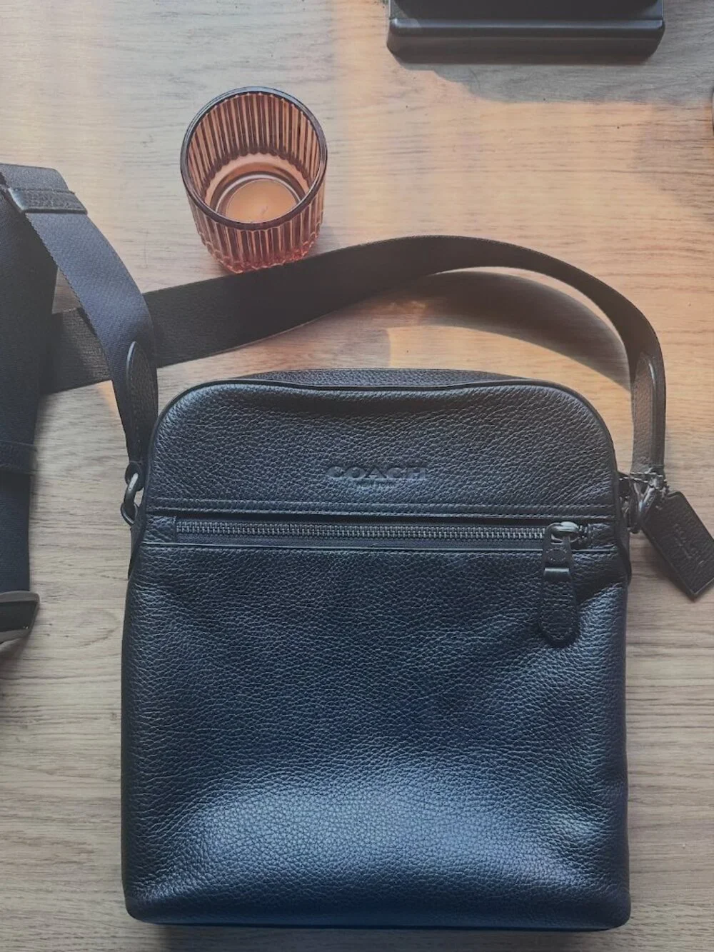 Coach Houston Flight Bag in Black Pebbled Leather